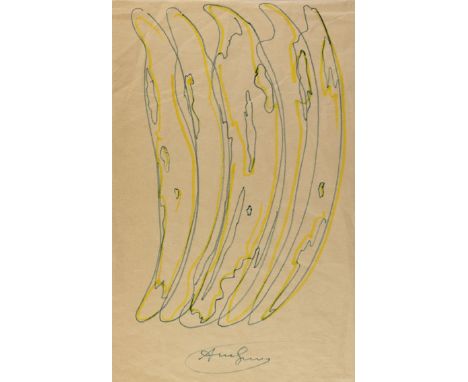 Warhol, Andy: (1928 Pittsburgh - New York 1987). Five Bananas. Orig.-Zeichnung. Gelber und blauer Filzstift auf Japan-Papier,