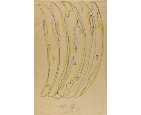 Warhol, Andy: (1928 Pittsburgh - New York 1987). Five Bananas. Orig.-Zeichnung. Gelber und blauer Filzstift auf Japan-Papier,