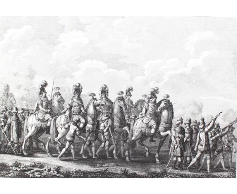 Parma.: Marcia d'una Quadriglia (&amp;) de' Giudici d'Armi". 2 Bll. Kupferstiche nach A. Petito von A. Baratti, Parma, 1769. 