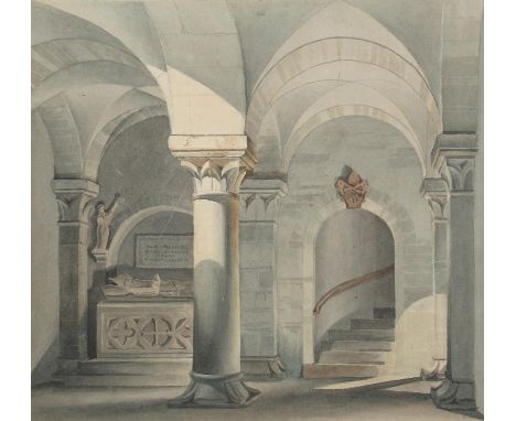 Grabmal: wohl eines Dogen. Aquarell, Alexandre Jean-Baptiste Hesse (1806-1879) zugeschrieben. Blgr. 21,5 x 23,3 cm. Unt. re. 