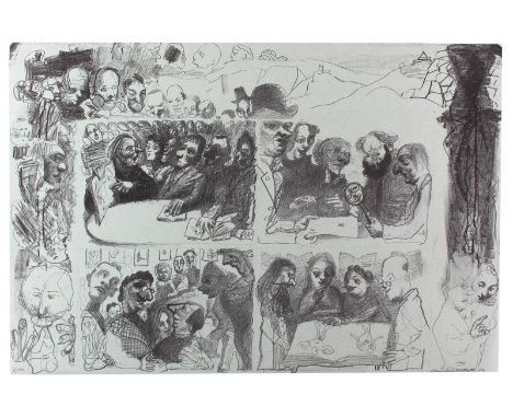 Weidensdorfer, Claus: (1931 Coswig - Radebeul 2020). Ohne Titel. Versch. Kunstdiskussionen. Lithographie auf hellgrüngrauem P