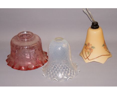 3 coloured glass light shades
