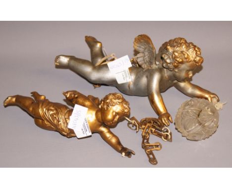 Two antique gilded cherub light fittings CONDITION REPORT; Approximately 32 cm long