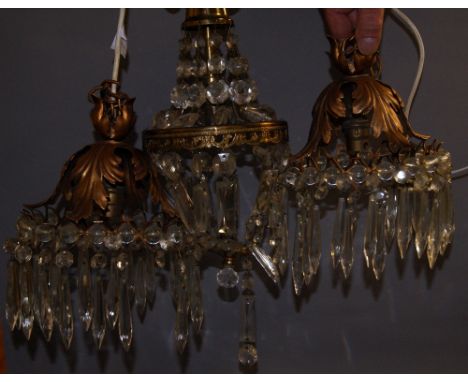 Three decorative light fittings with cut glass drops  CONDITION REPORT; Approximately  20 cm tall 