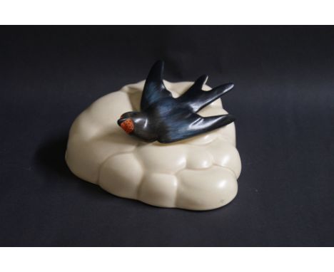 Clarice Cliff 'Swallows' wall pocket with painted applied decoration CONDITION REPORT; Crazing and light surface wear through