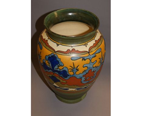 In the style Gouda, a large painted Dutch ceramic baluster vase CONDITION REPORT; approximately 27 cm high