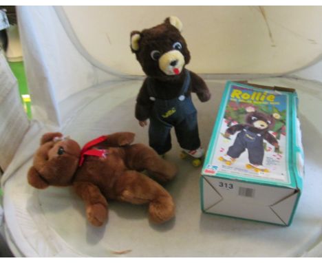 Rollie - The Roller Skating Bear, boxed and a Ty Union Jack bear