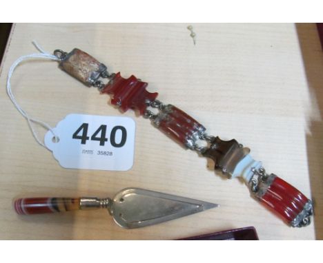 A Scottish agate bracelet and a miniature trowel with agate handle