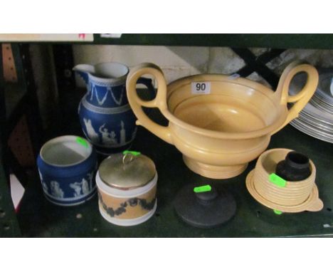 A Wedgwood Greek Krater shape Bough pot, Wedgwood blue jug and a group of other Wedgwood (a/f)