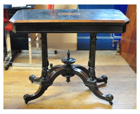 A Victorian ebonised and amboyna card table, 92 cm wide