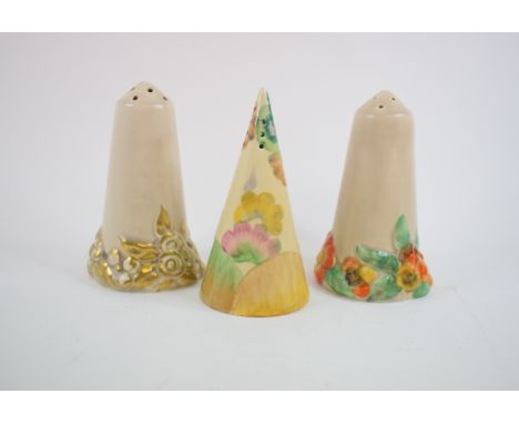 A Wilkinson Clarice Cliff My Garden caster, with gilt decoration, 114.5 cm high, another similar, with painted decoration (ch