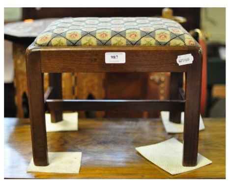 A George III style mahogany stool, of small proportions, 34 cm wide