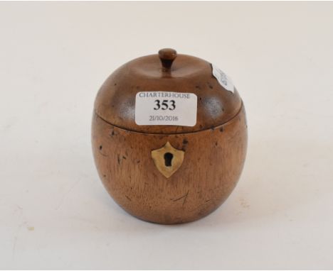 A wooden tea caddy, in the form of an apple, 12 cm high