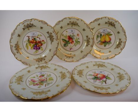 Six Minton dessert plates, decorated fruit, including Strawberries, H5295, signed G B Walters and Cherries, H5295, signed W R
