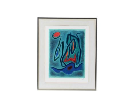 Gustave Singier(Belgian, 1909-1984)"Composition on Green Bottom",signed and dated '73,limited-edition lithograph, 136/190,64 
