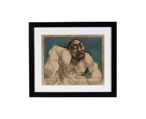 Roy Young Ferguson RSW (1907-1981) Portrait of Samson, annotated to the margin with an extract from Judges 16:30,signed lower