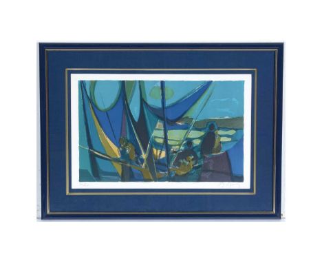 Marcel Mouly(French, 1918-2008)Blue and Green Sails,signed,limited-edition lithograph,33 x 51cms, framed.