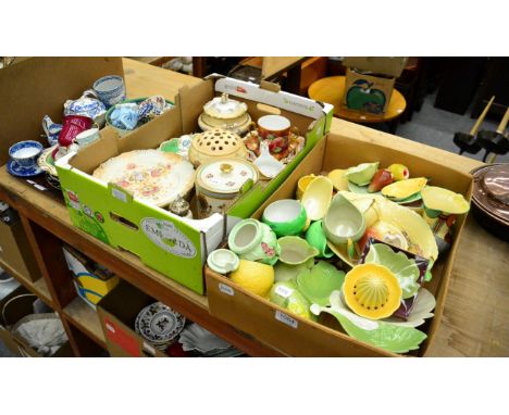 A quantity of 19th century and later ceramics including Carlton Ware, Adams, Spode etc (two boxes and a tray)