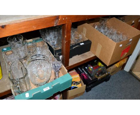 A quantity of glass including wines, rummer's, tumblers, vases, a decanter, jugs, etc