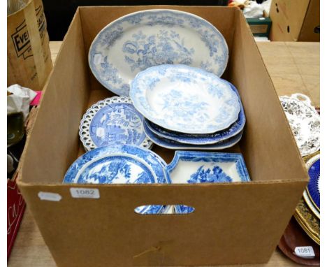 Assorted 19th century blue and white transfer print wares including Don Pottery dish from the Pulver Collection; various Will