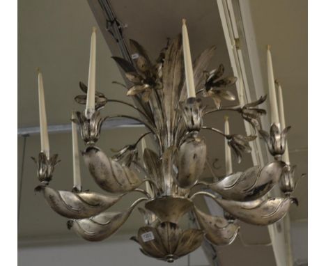 A modern eight branch chandelier in the form of leaves