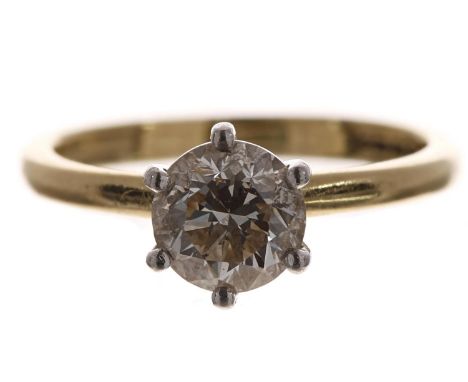 Good certified&nbsp;18ct yellow gold solitaire diamond ring, round brilliant-cut in a platinum claw setting, 1.00ct, clarity 