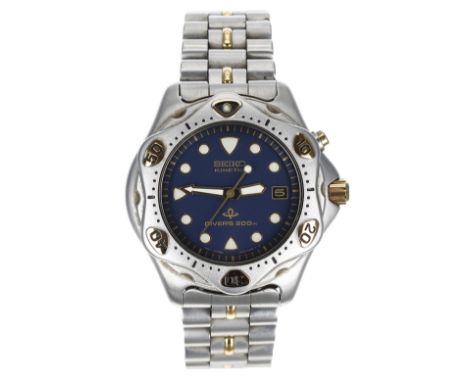 Seiko Kinetic Diver's 200m bi-colour stainless steel gentleman's wristwatch, reference no. 5M42-0B60, blue dial, rotating bez