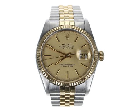 Rolex Oyster Perpetual Datejust gold and stainless steel gentleman's wristwatch, reference no. 16013, serial no. 7580xxx, cir