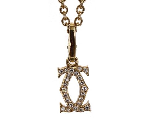 Cartier 18ct rope chain necklace with diamond Cartier 'Double C' pendant, signed, the pendant 26mm, the chain 16" long,&nbsp;