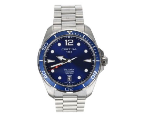 Certina DS Action Chronometer stainless steel gentleman's wristwatch, reference no. C032451A, circa 2022, blue dial, blue rot