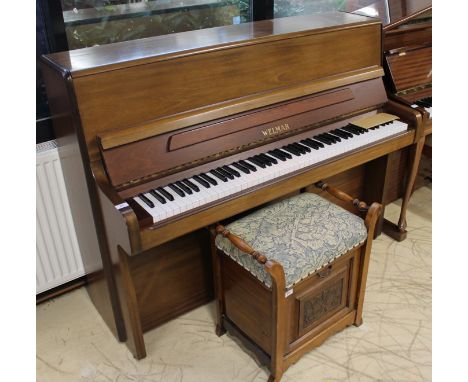 Welmar (c1984) A compact upright piano in a satin mahogany case; together with a stool.
