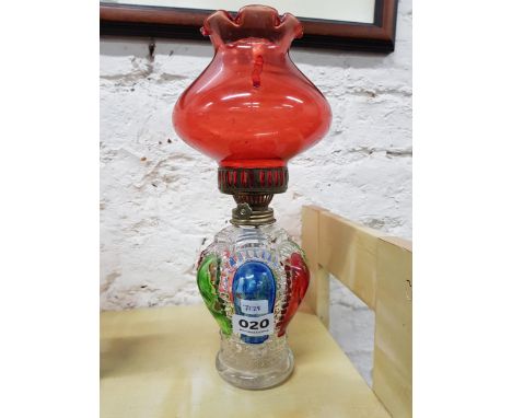 COLOURED GLASS OIL LAMP 
