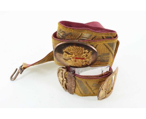 TWO SPANISH MILITARY LEATHER AMMUNITION POUCHES, AND A BELT each with enamelled crest