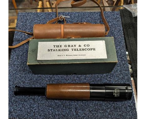 THE GRAY & CO. STALKING TELESCOPE, three-draw, no. 1159, stamped maker's marks to weather shade, first drawer inscribed GEORG