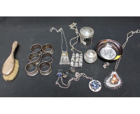 A collection of Rhodesian stainless steel jewellery, set with semi-precious stones, together with six engine turned silver na