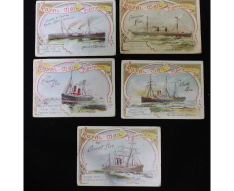 Cigarette Cards.  A very rare five-card set of Anstie's Royal Mail Cigarettes," nice condition, including "Dover & Calais" "O