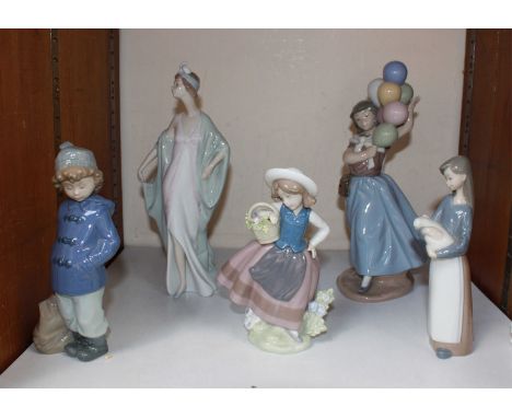 SECTION 25.  Four Lladro figures, including a female balloon seller, a girl carrying a cat, a girl holding a basket of flower