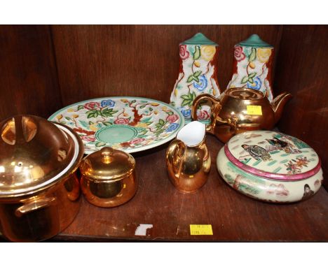SECTION 51. A Woods Indian Tree charger and pair of wall pockets, together with a quantity of Royal Worcester gold lustre and
