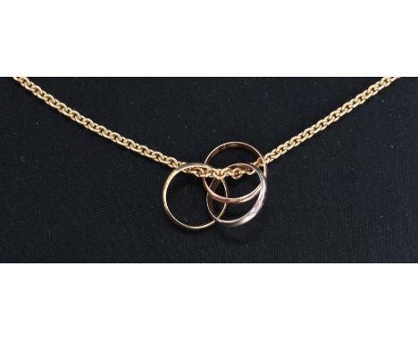A ladies 18ct gold Cartier tri-colour baby Trinity pendant and necklace chain, reference B7223900, in Must de Cartier box.  