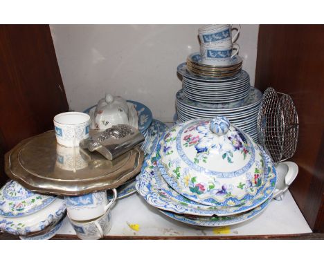 SECTION 4. A Minton part dinner service decorated with coloured flowers on a blue and white ground, together with a quantity 