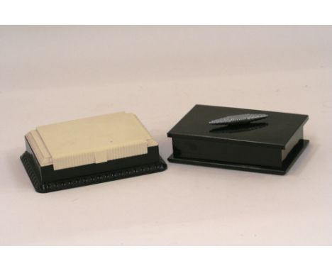 A Bushing Co. Bush Board trinket box and cover, 17cm x 11cm; and an Art Deco style two compartment trinket box, 17cm x 13cm 