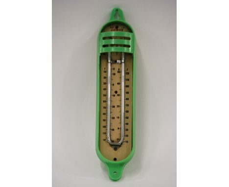 A green Bakelite Solway advertising thermometer, 28.5cm