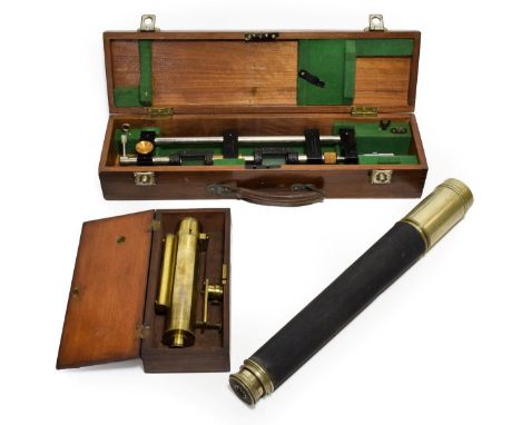 J M G &amp; Sons Ltd Stereoscope Universal Bar-Parallax with brass plaque to lid; together with a brass Sight Level (cased) a