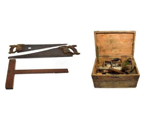 Various Woodworking Tools contained in wooden chest