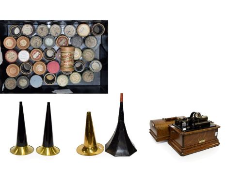 An Edison Standard Phonograph, Model C, with Model C reproducer, repeater attachment, (gearing to mandrel very stiff), in oak