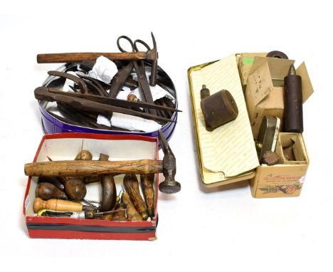 Various Leather Working Hand Tools including examples by CS Osbourne &amp; J Dixon: pliers, hammers, round punches, bag punch