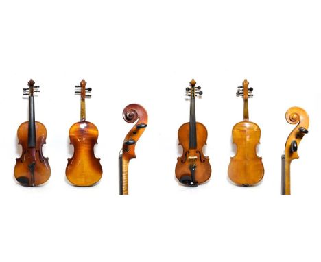 Violin 14 1/8'' two piece back, labelled 'Piena Student-Violin Model Antonius Stradivarius' cased with bow, together with 13 