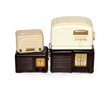 A Pilot 'Little Maestro' Two Band Wireless, in brown figured Bakelite case, with ribbed speaker detail, together with an RS 2