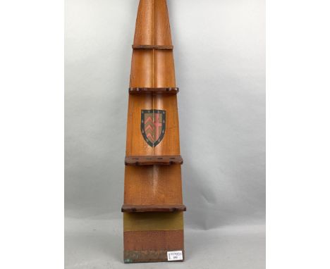 20TH CENTURY PIPE RACK, formed of a Cambridge wooden oar, 84cm high