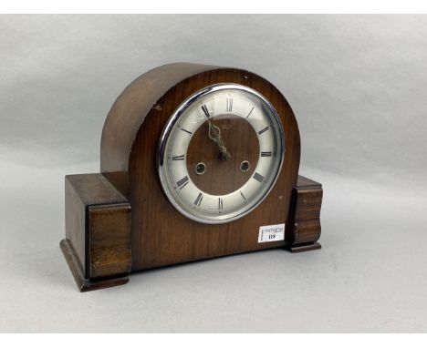 SMITHS ENFIELD MAHOGANY MANTEL CLOCK, along with a Metamec Art Deco style mantel clock, a barometer and a thermometer